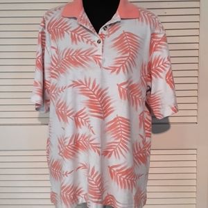 CB Casual XL Coral and White Fern Leaf Short Sleeve Blouse
